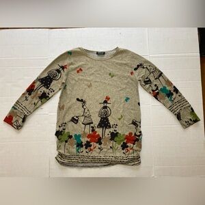 Korean Painted‎ Scene Women’s Medium Long Sleeve Sweater